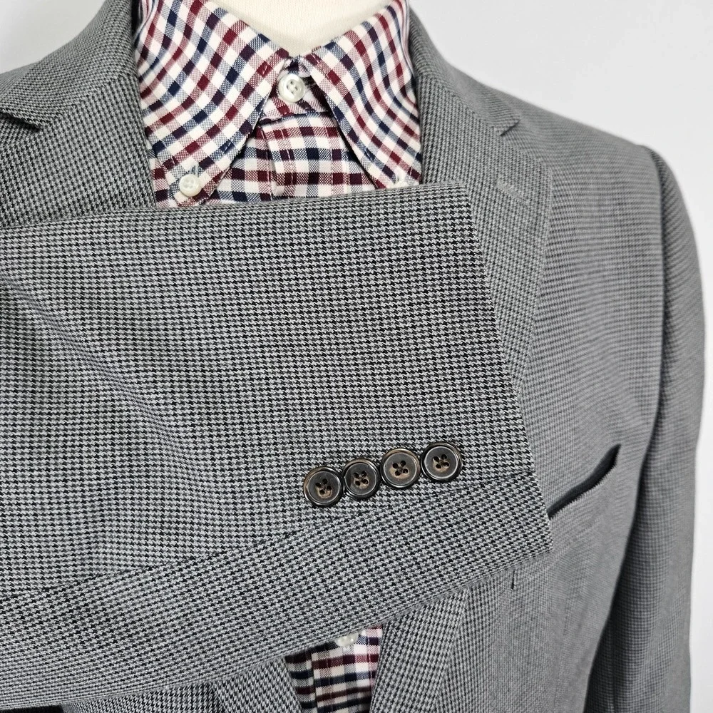 Chaps Men's Sport Coat Blazer Two Button Gray Houndstooth Polyester Blend 46XS